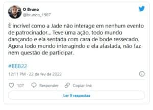 Internautas detonaram atitude de Jade Picon com as patrocinadoras do BBB22 (Foto: Reprodução / Twitter) Internautas detonaram atitude de Jade Picon com as patrocinadoras do BBB22 (Foto: Reprodução / Twitter)
