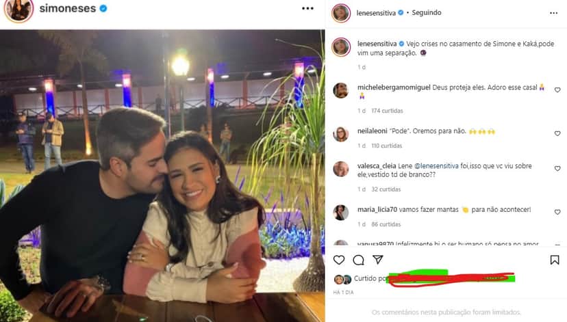 Lene Sensitiva falou de crise no casamento de Kaká Diniz e Simone (Foto: Reprodução) Lene Sensitiva falou de crise no casamento de Kaká Diniz e Simone (Foto: Reprodução)