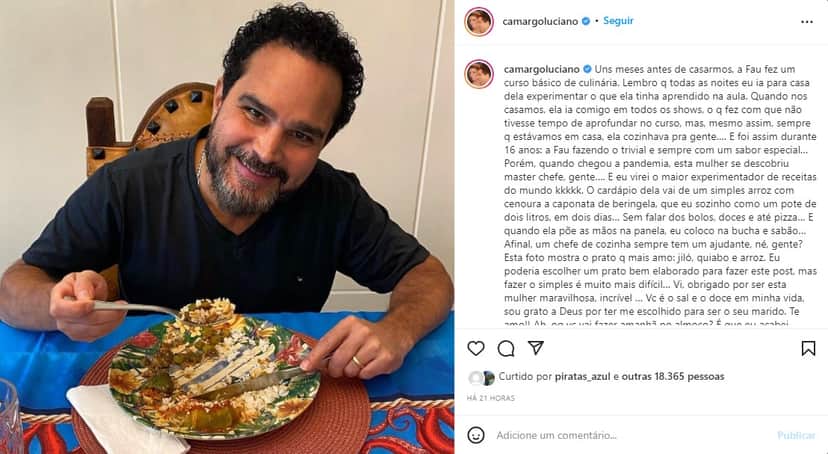 Publicação de Luciano Camargo no Instagram - Foto: Reprodução Publicação de Luciano Camargo no Instagram - Foto: Reprodução