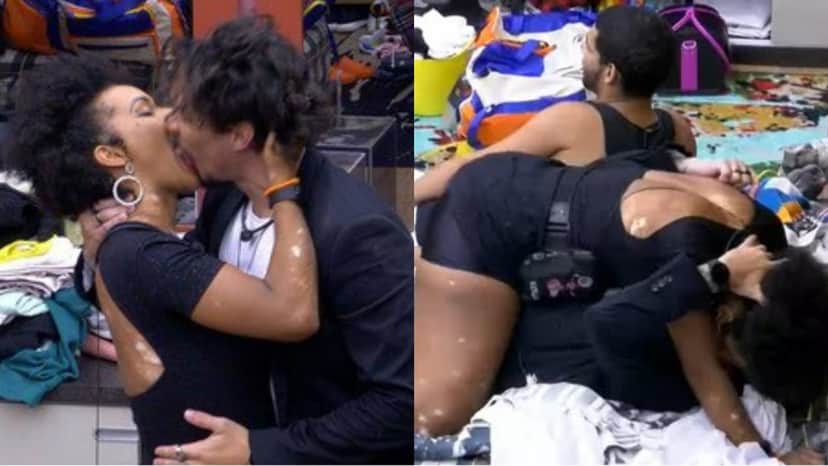 Natália e Eliezer se beijam e até dão amassos na cama do BBB22 (Montagem/ Reprodução/ TV Globo)