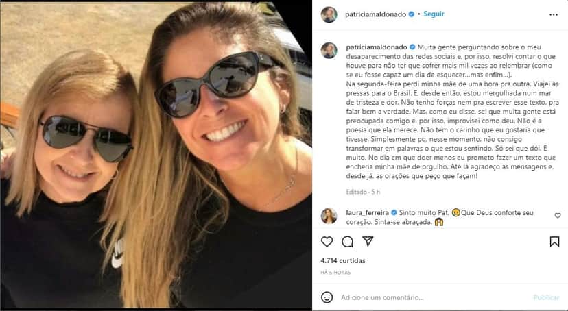 Jornalista Patrícia Maldonado anuncia morte da mãe - Foto: Reprodução Jornalista Patrícia Maldonado anuncia morte da mãe - Foto: Reprodução