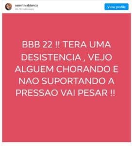 Novas previsões da sensitiva para o elenco do BBB22 (Foto: Reprodução / Instagram) Novas previsões da sensitiva para o elenco do BBB22 (Foto: Reprodução / Instagram)