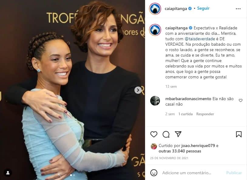 Camila Pitanga se declara para Taís Araújo - Foto: Reprodução Camila Pitanga se declara para Taís Araújo - Foto: Reprodução