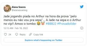 Internautas comemoram ida de Jade Picon para a Xepa do BBB22 (Foto: Reprodução / Twitter) Internautas comemoram ida de Jade Picon para a Xepa do BBB22 (Foto: Reprodução / Twitter)