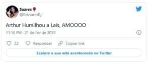Web gostou do discurso de Arthur detonando Laís no BBB22 (Foto: Reprodução / Twitter) Web gostou do discurso de Arthur detonando Laís no BBB22 (Foto: Reprodução / Twitter)