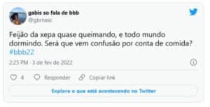 Uma internauta apostou em uma discórdia por causa do feijão queimado (Foto: Reprodução / Globoplay) Uma internauta apostou em uma discórdia por causa do feijão queimado (Foto: Reprodução / Globoplay)