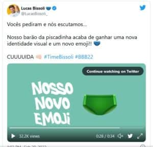 Perfil oficial de Lucas mudou o emoji do participante para 'sungas' (Foto: Reprodução / Twitter) Perfil oficial de Lucas mudou o emoji do participante para 'sungas' (Foto: Reprodução / Twitter)