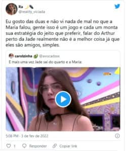 Houve quem defendesse as duas participantes do BBB22 (Foto: Reprodução / Twitter) Houve quem defendesse as duas participantes do BBB22 (Foto: Reprodução / Twitter)