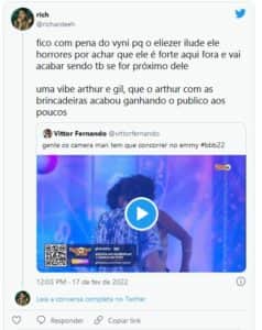Web reagiu ao fato de Vyni ficar triste com Eliezer e Natália se 'pegando' (Foto: Reprodução / Twitter) Web reagiu ao fato de Vyni ficar triste com Eliezer e Natália se 'pegando' (Foto: Reprodução / Twitter)