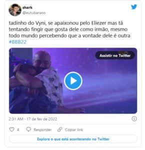 Web reagiu ao fato de Vyni ficar triste com Eliezer e Natália se 'pegando' (Foto: Reprodução / Twitter) Web reagiu ao fato de Vyni ficar triste com Eliezer e Natália se 'pegando' (Foto: Reprodução / Twitter)