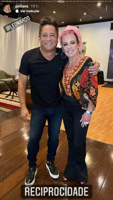 Leonardo e Ana Maria Braga nos bastidores de um show (Foto: Reprodução) Leonardo e Ana Maria Braga nos bastidores de um show (Foto: Reprodução)
