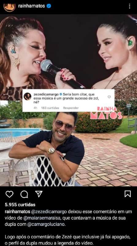 A atitude de Zezé Di Camargo foi detonada pelos seguidores (Foto: Reprodução) A atitude de Zezé Di Camargo foi detonada pelos seguidores (Foto: Reprodução)