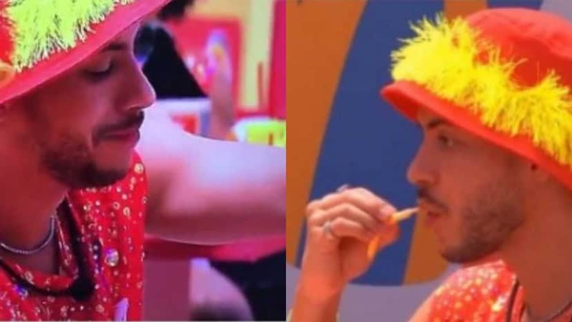 BBB22: Arthur Aguiar se acaba na comida em ação patrocinada (Foto: Reprodução/Montagem) BBB22: Arthur Aguiar se acaba na comida em ação patrocinada (Foto: Reprodução/Montagem)