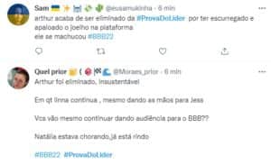Artur Aguiar se machucou e foi desclassificado da prova do líder do BBB22; web se revoltou (Foto: Reprodução / Twitter) Artur Aguiar se machucou e foi desclassificado da prova do líder do BBB22; web se revoltou (Foto: Reprodução / Twitter)