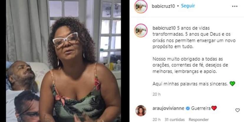 Babi Cruz homenageou Arlindo Cruz (Foto: Reprodução/Instagram) Babi Cruz homenageou Arlindo Cruz (Foto: Reprodução/Instagram)