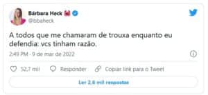 Bárbara alfinetou sua ex-aliada do BBB22 (Foto: Reprodução / Twitter) Bárbara alfinetou sua ex-aliada do BBB22 (Foto: Reprodução / Twitter)