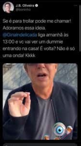Boninho aprovou a sugestão de um Dummy entrando na casa do BBB22 como se fosse Jade (Foto: Reprodução / Instagram) Boninho aprovou a sugestão de um Dummy entrando na casa do BBB22 como se fosse Jade (Foto: Reprodução / Instagram)