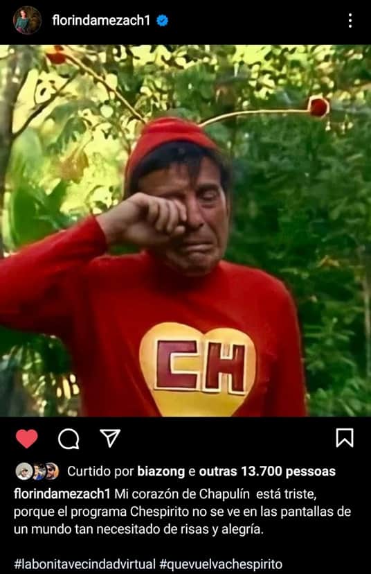 Florinda Meza posta foto do Chapolin chorando e deixa seu recado aos fãs Florinda Meza posta foto do Chapolin chorando e deixa seu recado aos fãs