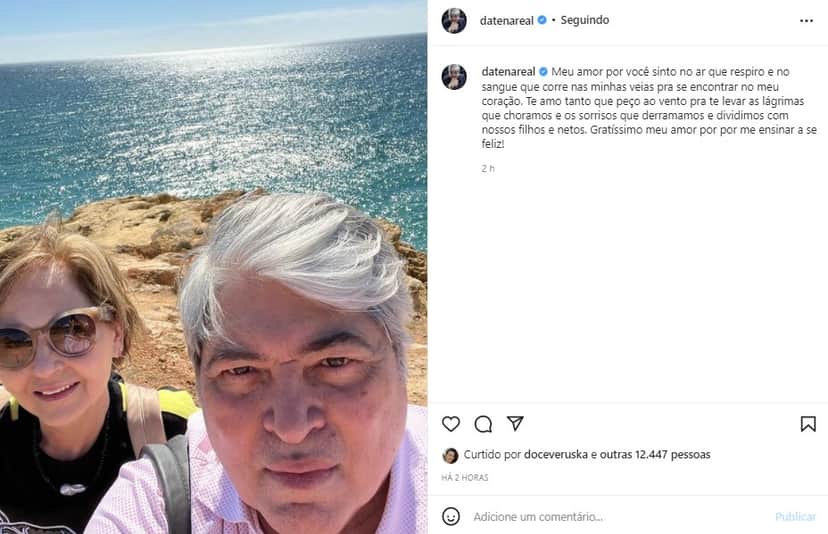 Datena decidiu se declarar para sua esposa publicamente (Foto: Reprodução) Datena decidiu se declarar para sua esposa publicamente (Foto: Reprodução)