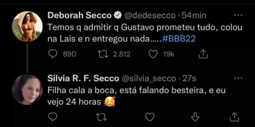 Deborah Secco troca farpas com a mãe pelo BBB 22 - Foto: Reprodução Deborah Secco troca farpas com a mãe pelo BBB 22 - Foto: Reprodução