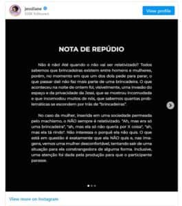Equipe de ADMs de Jessilane falaram sobre a acusação de assédio de Eliezer (Foto: Reprodução / Instagram) Equipe de ADMs de Jessilane falaram sobre a acusação de assédio de Eliezer (Foto: Reprodução / Instagram)