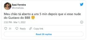 Web fica em polvorosa com nudes de Gustavo do BBB22 (Foto: Reprodução / Twitter) Web fica em polvorosa com nudes de Gustavo do BBB22 (Foto: Reprodução / Twitter)