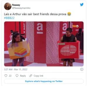 Web reage ao bate papo de Arthur e Laís na Prova do Líder do BBB22 Web reage ao bate papo de Arthur e Laís na Prova do Líder do BBB22