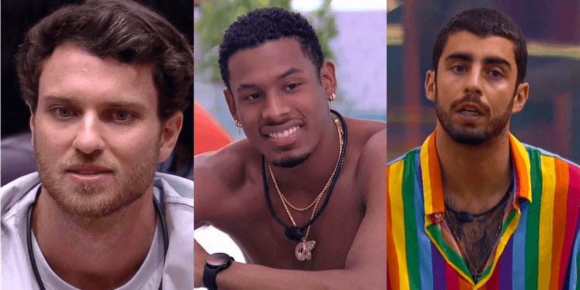 Lucas, Paulo André e Pedro Scooby estão no paredão do BBB22 (Foto: Reprodução) Lucas, Paulo André e Pedro Scooby estão no paredão do BBB22 (Foto: Reprodução)