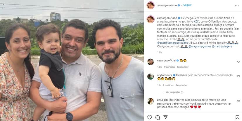 Luciano parabenizou funcionário que trabalha com ele e Zezé (Foto: Reprodução/Instagram) Luciano parabenizou funcionário que trabalha com ele e Zezé (Foto: Reprodução/Instagram)