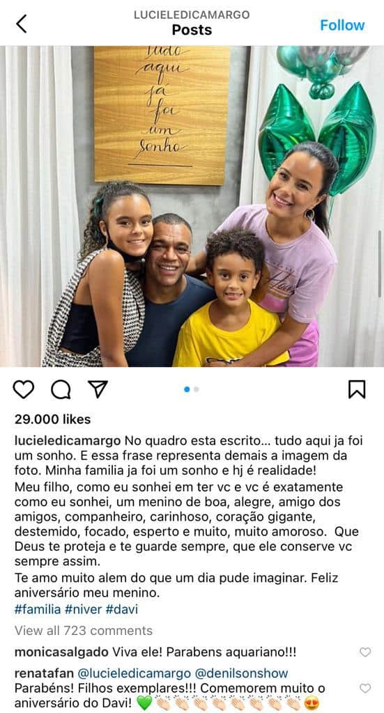 Luciele reúne família, faz anúncio ao lado de Denílson em textão e Renata Fan dá recado: "Comemorem" Luciele reúne família, faz anúncio ao lado de Denílson em textão e Renata Fan dá recado: "Comemorem"