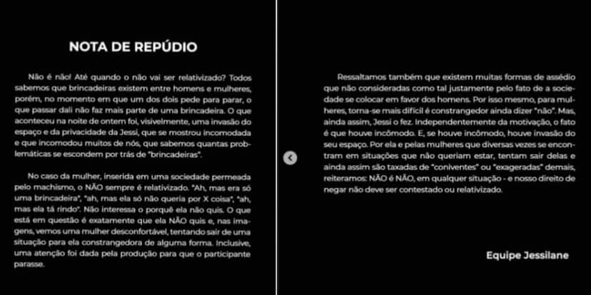 Nota de repúdio postada pela equipe de Jessilane no Instagram (Foto: Reprodução/Montagem) Nota de repúdio postada pela equipe de Jessilane no Instagram (Foto: Reprodução/Montagem)