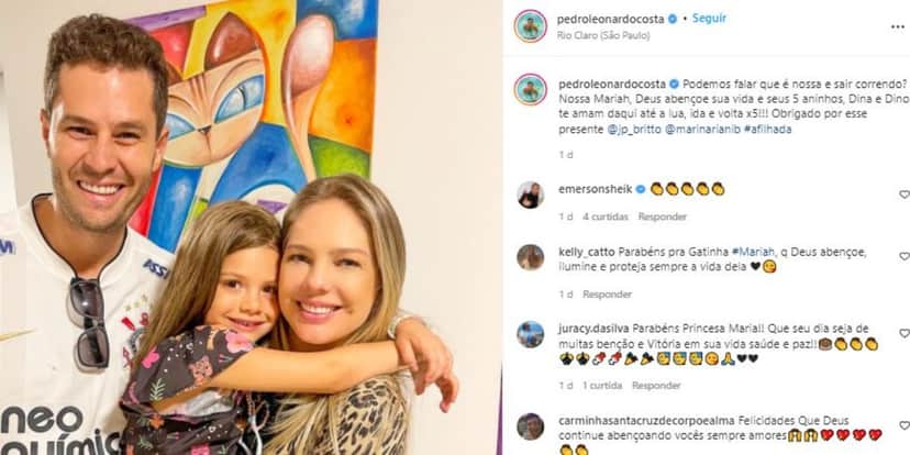 Pedro Leonardo com Thais Gebelein e a afilhada, Mariah (Foto: Reprodução/Instagram) Pedro Leonardo com Thais Gebelein e a afilhada, Mariah (Foto: Reprodução/Instagram)