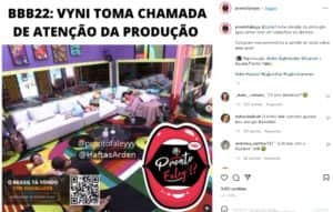 Momento em que Vyni tenta tirar a foto de Eliezer foi divulgado em um Instagram de fofoca (Foto: Reprodução / Instagram) Momento em que Vyni tenta tirar a foto de Eliezer foi divulgado em um Instagram de fofoca (Foto: Reprodução / Instagram)