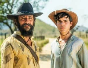 Joventino (Irandhir Santos) e José Leôncio (Drico Alves, em participação especial) em Pantanal (Foto: Reprodução / Globo / João Miguel Júnior) Joventino (Irandhir Santos) e José Leôncio (Drico Alves, em participação especial) em Pantanal (Foto: Reprodução / Globo / João Miguel Júnior)