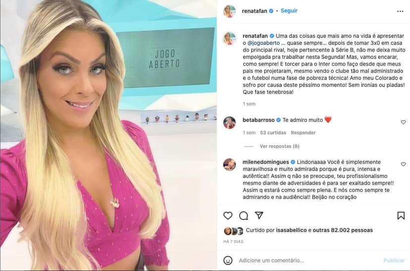 Renata Fan mostra look nos bastidores do Jogo Aberto - Reprodução Renata Fan mostra look nos bastidores do Jogo Aberto - Reprodução