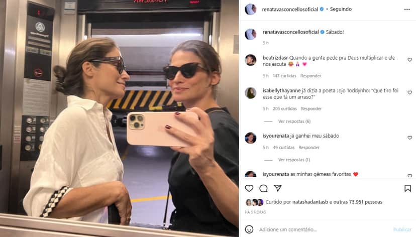 Renata Vasconcellos posou ao lado da irmã gêmea, Lanza Mazza (Foto: Reprodução/ Instagram) Renata Vasconcellos posou ao lado da irmã gêmea, Lanza Mazza (Foto: Reprodução/ Instagram)