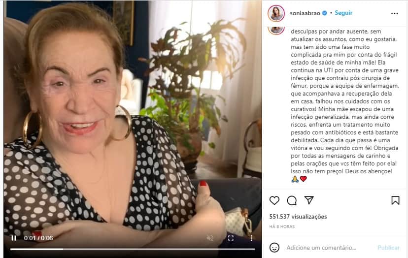 Compartilhamento de Sonia Abrão no Instagram - Foto: Reprodução Compartilhamento de Sonia Abrão no Instagram - Foto: Reprodução