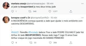 Internautas elogiaram Arthur e criticaram Jade no BBB22 (Foto: Reprodução / Twitter) Internautas elogiaram Arthur e criticaram Jade no BBB22 (Foto: Reprodução / Twitter)