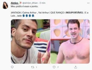 Web ovacionou Arthur e detonou Jade no Jogo da Discórdia (Foto: Reprodução / Twitter) Web ovacionou Arthur e detonou Jade no Jogo da Discórdia (Foto: Reprodução / Twitter)