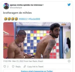 Internautas se divertiram com o comentário de Paulo Vieira sobre os brothers do BBB22 (Foto: Reprodução / Twitter) Internautas se divertiram com o comentário de Paulo Vieira sobre os brothers do BBB22 (Foto: Reprodução / Twitter)