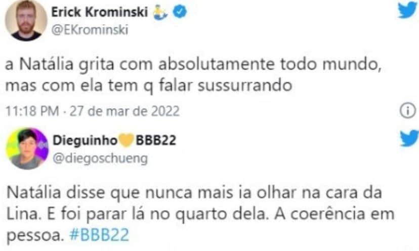 BBB22: Repercussão na web das atitudes de Natália (Foto: Reprodução/Montagem/Twitter) BBB22: Repercussão na web das atitudes de Natália (Foto: Reprodução/Montagem/Twitter)