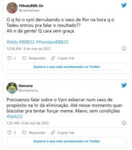 Internautas detonaram mais uma trapalhada de Vyni no BBB22 (Foto: Reprodução / Twitter) Internautas detonaram mais uma trapalhada de Vyni no BBB22 (Foto: Reprodução / Twitter)