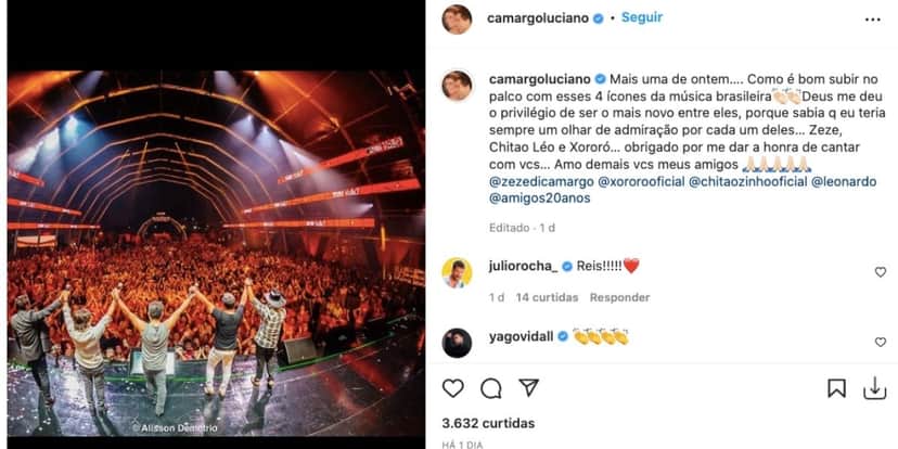 De acordo com cantor, a admiração pelos amigos é grande De acordo com cantor, a admiração pelos amigos é grande