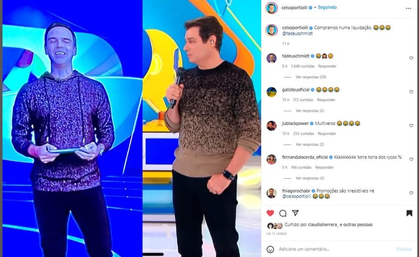 Celso Portiolli comentou sobre o look idêntico de Tadeu na Globo Celso Portiolli comentou sobre o look idêntico de Tadeu na Globo