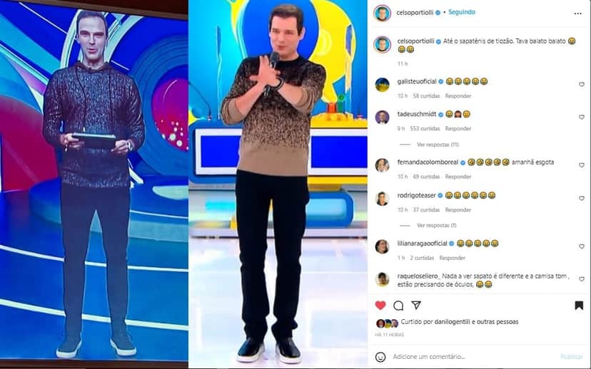 Celso Portiolli ainda reparou que Tadeu usou o mesmo sapatênis Celso Portiolli ainda reparou que Tadeu usou o mesmo sapatênis