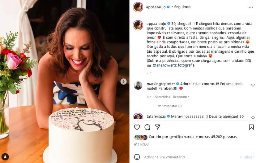 Ana Paula Araújo celebrou a chegada de mais um ano de vida (Foto: Reprodução/ Instagram) Ana Paula Araújo celebrou a chegada de mais um ano de vida (Foto: Reprodução/ Instagram)