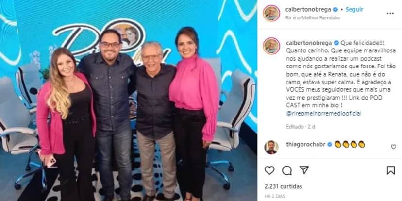 Carlos Alberto de Nóbrega com Renata Domingues, Mateus Ceará e Bianca Campos (Foto: Reprodução/Instagram) Carlos Alberto de Nóbrega com Renata Domingues, Mateus Ceará e Bianca Campos (Foto: Reprodução/Instagram)