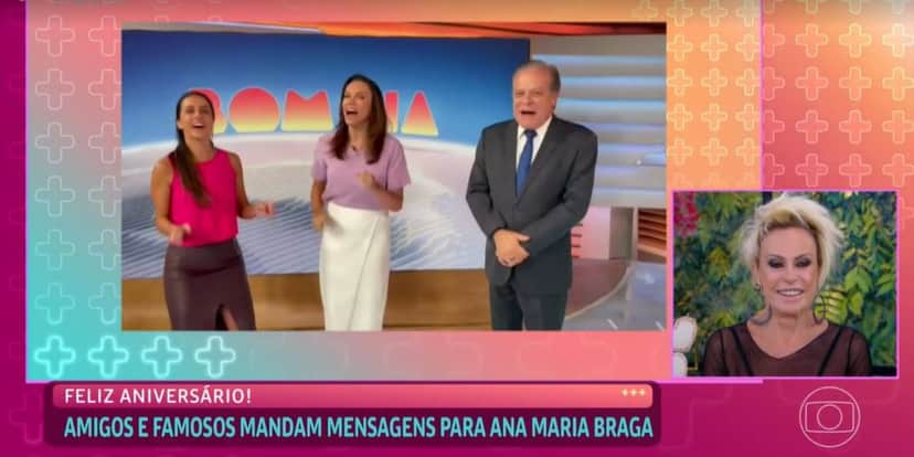 Carol Barcellos, Ana Paula Araújo e Chico Pinheiro desejaram parabéns a Ana Maria Braga (Foto: Reprodução/TV Globo) Carol Barcellos, Ana Paula Araújo e Chico Pinheiro desejaram parabéns a Ana Maria Braga (Foto: Reprodução/TV Globo)