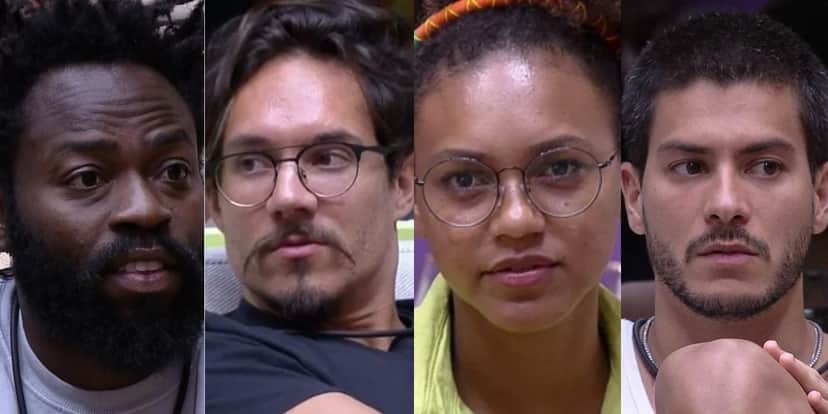 Douglas Silva, Eliezer, Jessi e Arthur estão no paredão do BBB22 (Foto: Reprodução) Douglas Silva, Eliezer, Jessi e Arthur estão no paredão do BBB22 (Foto: Reprodução)