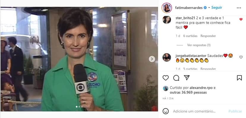 Fátima Bernardes interage com os fãs no Instagram - Foto: Reprodução Fátima Bernardes interage com os fãs no Instagram - Foto: Reprodução